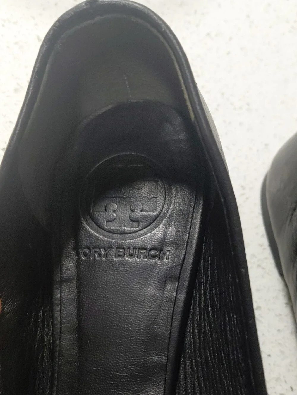 Tory Burch Black Leather Ballet Flats with Gold Logo Medallions
